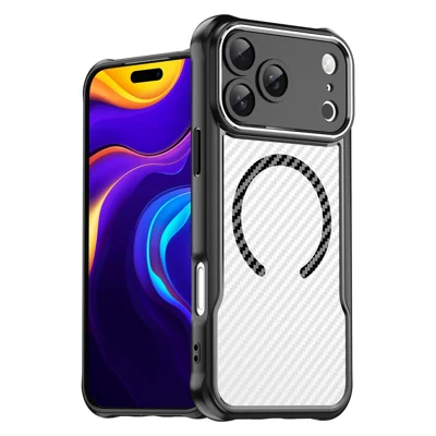For iPhone 18 Pro  /  17 Pro Case Magnetic Case Hybrid Phone Cover Carbon Fiber - Black