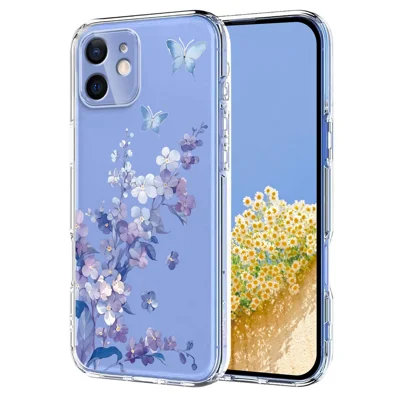  For iPhone 12 mini Case Butterfly Floral Pattern Printing TPU Phone Back Cover - Violets