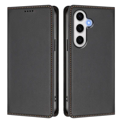  For Samsung Galaxy S24 FE Leather Wallet Case Magnetic Closure RFID Blocking Phone Cover - Black