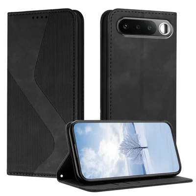 غطاء لهاتف Realme 16 5G من الجلد بنمط محفظة بفتحة دعامة وملمس مريح - أسود
