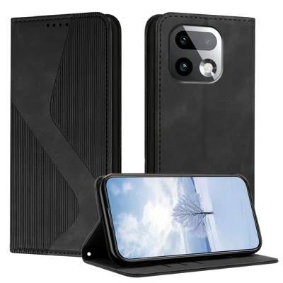 Obudowa skórzana z funkcją portfela i podstawką do Realme 16 Pro+ 5G, wyczuwalna faktura skóry, kolor czarny