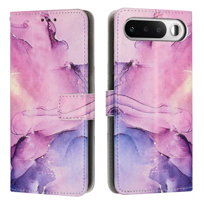 غطاء واقٍ بتصميم رخامي لهاتف Realme 16 5G من جلد PU مع حامل ومحفظة - أرجواني