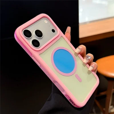 For iPhone 18 Pro Max / 17 Pro Max Magnetisk Case med Kontrastdesign 2 i 1 PC + TPU Matt Telefonbeskyttelse – Pink