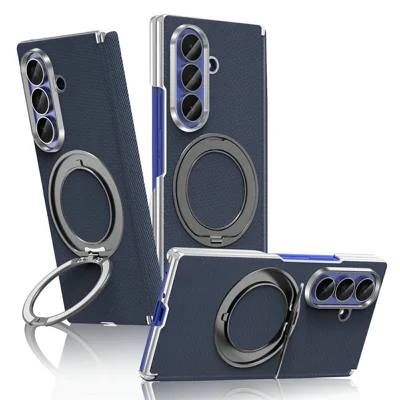 For Samsung Galaxy Z Fold8 Ultra Case Rotating Magnetic Kickstand Woven Fabric Texture Leather + PC Phone Cover - Sapphire