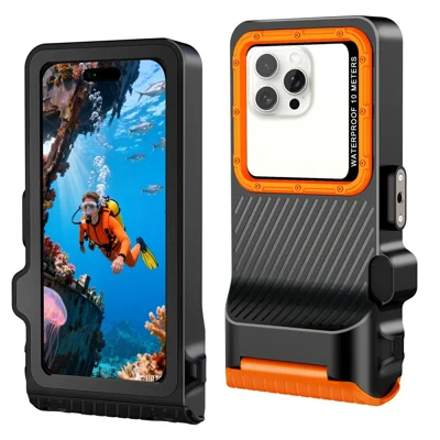 IP68 Custodia Impermeabile per Immersioni fino a 10m in Lega di Alluminio+PC per Smartphone fino a 6,9 Pollici - Nero / Arancione