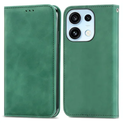 Til Oppo Reno16 5G (Global) / Reno16 Pro 5G (Global) Læderetui med kortlomme og magnetisk lukning - Grøn