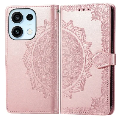 For Oppo Reno16 5G (Global)  /  Reno16 Pro 5G (Global) Wallet Case Mandala Flower Leather Phone Cover Stand - Rose Gold
