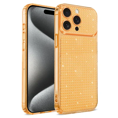 Obudowa TPU na iPhone'a 16 Pro Max z teksturą diamentową, błyszczącą, odporną na wstrząsy z narożnikami z poduszką powietrzną - Pomarańczowy