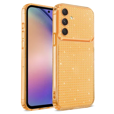 For Samsung Galaxy A16 5G  /  Galaxy A16 4G TPU Case Diamond Texture Glitter Shockproof Phone Cover with Airbag Corner - Orange