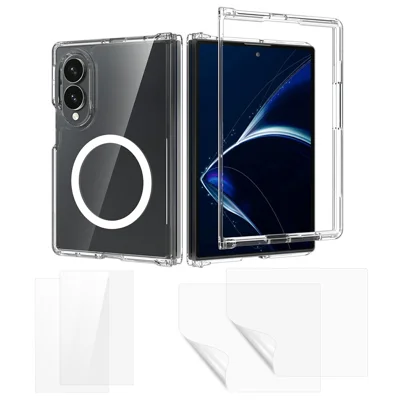 For Samsung Galaxy Z Fold8 Magnetisk Case PC + TPU Gennemsigtig Phone Cover + 2 stk. Ydre Skærm Hårdt Glas Film + 2 stk. Indre Skærm Hydrogel Film - Transparent