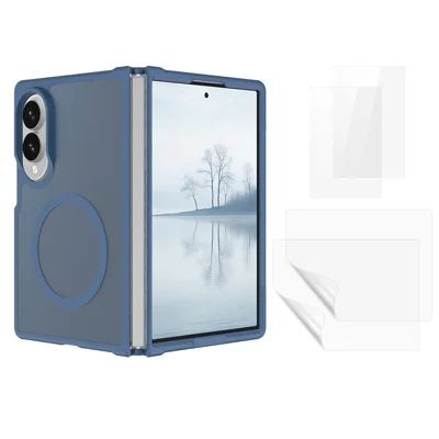 Magnetische Hülle für Samsung Galaxy Z Fold8 TPU + PC, Hautgefühl-Telefonhülle mit 2 Stk. Panzerglas-Folien für Außenbildschirm + 2 Stk. Hydrogel-Folien für Innenbildschirm – Transparent – Blau