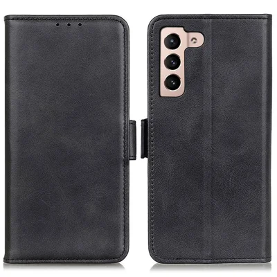 For Samsung Galaxy S23 Bump Proof Protection Cover Magnetic Wallet Foldable Stand Cowhide Texture PU Leather Case - Black