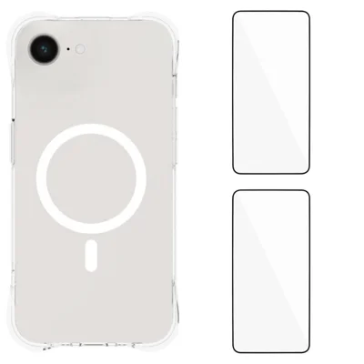 WANLONFENG na iPhone 16e / iPhone 17e seria WL1 2,0 mm magnetyczna obudowa przezroczysta pokrywa tylna TPU z 2 szt. foliami ekranowymi - Przezroczysty
