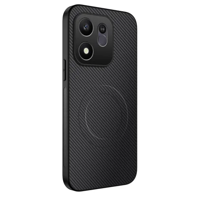 WANLONFENG pour Honor 600 Smart 5G Série TQ Étui Magnétique avec Texture Fibre de Carbone Coque de Téléphone en PC TPU - Noir