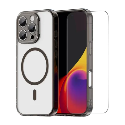  HAT PRINCE pour iPhone 16 Pro ENKAY Étui Magnétique Coque Transparente en TPU avec Protecteur d'Écran en Verre Aluminosilicate Haute Résistance - Noir