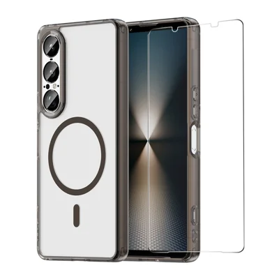 HAT PRINCE dla Sony Xperia 1 VII ENKAY Etui magnetyczne Przezroczysta obudowa TPU z ekranem z hartowanego szkła aluminium-krzem - Czarny