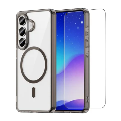 HAT PRINCE til Samsung Galaxy S24+ / Galaxy S25+ ENKAY Magnetisk Case Transparent TPU Hylster med Høj Aluminium-silicium Glas Skærm Beskytter (Fingeraftryk Unlock) - Sort