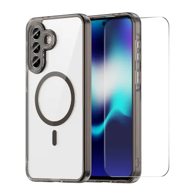 HAT PRINCE لجهاز Samsung Galaxy A57 5G ENKAY، غطاء هاتفي مغناطيسي شفاف من مادة TPU مع واقي شاشة من الزجاج المعزز بالألومينو سيليكون - أسود