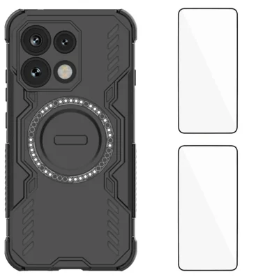 WANLONFENG för Oppo Reno16 FS 5G / Oppo Reno16 F 5G Magnetisk Skal DJ-serien PC TPU Mobilhölje med 2 st Härdat Glasfilm - Svart