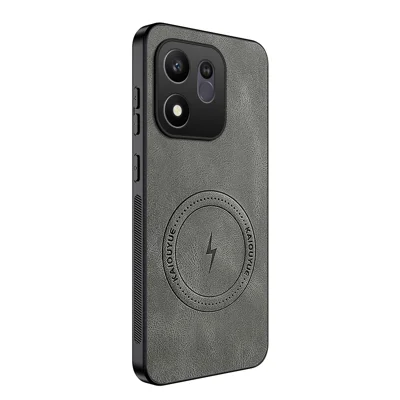 WANLONFENG pour Honor 600 Smart 5G SD1 Série Étui Magnétique avec Texture Nappa Coque en PC TPU - Gris