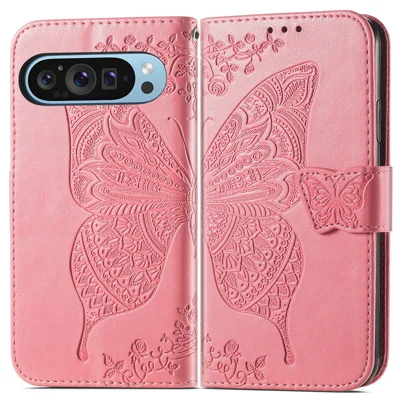 Per Google Pixel 11 Pro / Custodia Pixel 11 con Tracolla e Motivo Farfalla in Pelle PU con Portafoglio - Rosa