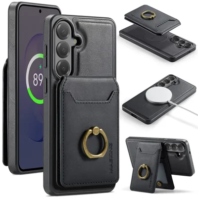 MAGKING Série K1 pour Samsung Galaxy S26 FE Étui magnétique avec coque en PC + TPU + PU et porte-cartes - Noir