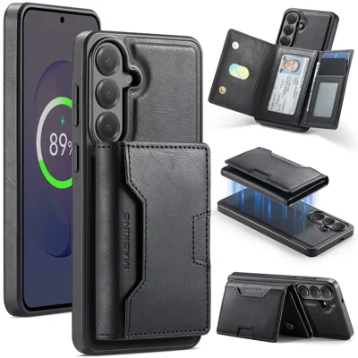 MAGKING K4 Série pour Samsung Galaxy S26 FE Étui Magnétique avec Porte-cartes Détachable en PU TPU PC - Noir