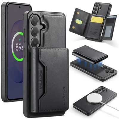 MAGKING Série K2 pour Samsung Galaxy S26 FE Étui Magnétique avec Coque en PC + TPU + PU et Portefeuille avec Protection RFID - Noir