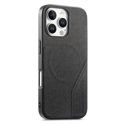 Für iPhone 16 Pro Magnetische Hülle, Tuchstruktur aus PU-Leder + PC + TPU, Handyhülle - Schwarz