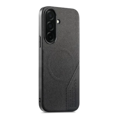 For Samsung Galaxy A17 5G  /  A17 4G Magnetic Case Cloth Texture PU Leather + PC + TPU Phone Cover - Black