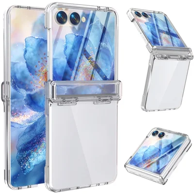 For Samsung Galaxy Z Flip8 Case Hinge Protection PC + TPU Phone Cover Built-in Tempered Glass Film - Transparent