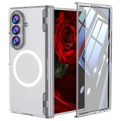 For Samsung Galaxy Z Fold8 Ultra Magnetic Case Hinge Protection Transparent PC + TPU Phone Cover Built-in Screen Protector - Transparent