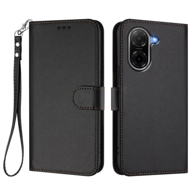  For Xiaomi Redmi A5 4G (171.7mm) / Xiaomi Redmi A5 4G (Global) (171.8mm) / Xiaomi Poco C71 4G / Xiaomi Redmi A7 4G Leather Case Wallet Stand Phone Cover with Wrist Strap - Black