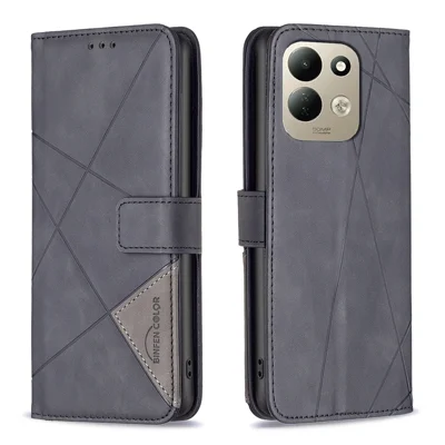 BINFEN COLOR voor Xiaomi Redmi 17 5G / Xiaomi Redmi 17 4G Telefoonhoesje Portemonnee Staander met Geometrische Ingedrukte Lederen Cover - Zwart