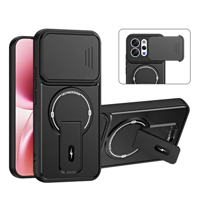 Custodia per vivo V70 5G / V70 Lite 5G / S50 5G con Cover Scorrevole per Fotocamera, Supporto Integrato, Protezione Antiurto in PC+TPU, Finitura Opaca - Nero