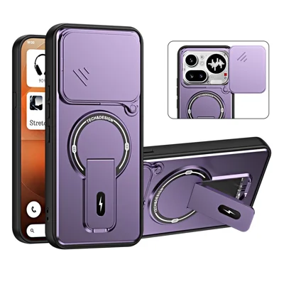 For Nothing Phone (4a) Pro Case with Slide Camera Cover Kickstand Shockproof PC + TPU Matte Finish Phone Shell - Purple