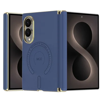 Magnetische Hülle für Samsung Galaxy Z Fold8 aus Leder + PC mit galvanisierter Scharnierabdeckung – Saphir