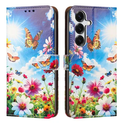 For Samsung Galaxy A15 4G / A15 5G Case Pattern Printed Wallet Flip Stand PU Leather Phone Cover with Wrist Strap - Colorful Butterfly