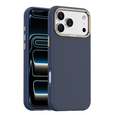 Чехол для iPhone 18 Pro Max, совместимый с MagSafe, с текстурой под углеродное волокно, ударопрочный, из кожи, TPU, PC, защитный чехол — сапфир