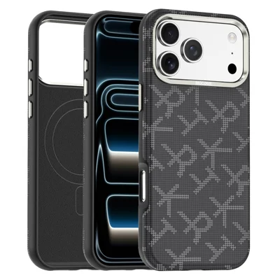 Чехол для iPhone 18 Pro Max магнитный с текстурой арамидного волокна, кожа + поликарбонат + ТПУ, ударопрочный чехол — черный
