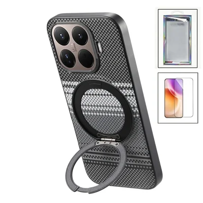 Coque pour Xiaomi 17T avec support à bascule magnétique, housse en cuir + TPU avec protecteur d'écran en verre trempé - Noir