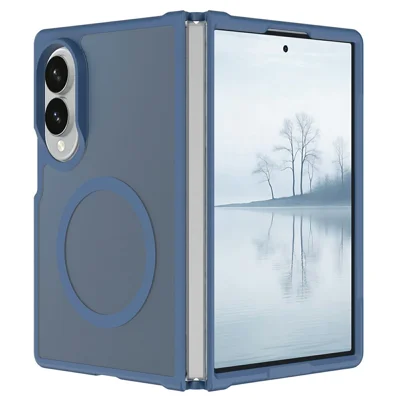 For Samsung Galaxy Z Fold8 Magnetic Phone Case Matte Finish TPU PC Shockproof Phone Cover with Tempered Glass Film - Sapphire