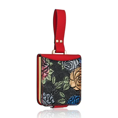 Capa de Telemóvel com Padrão Floral para Samsung Galaxy Z Flip8, Capa de Couro + PC com Suporte, Filme Traseiro de Vidro Temperado - Vermelho
