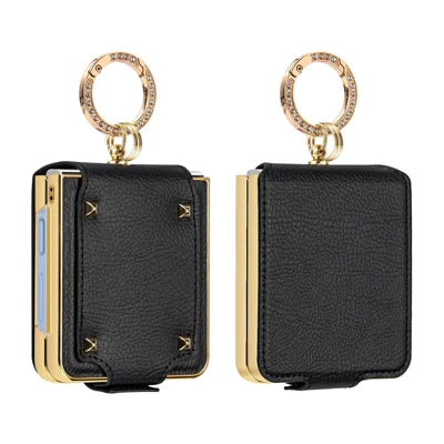 Capa para Samsung Galaxy Z Flip8, Capa de Proteção para Telemóvel em PU + PC com Suporte para Dedo - Preto