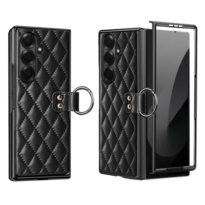 For Samsung Galaxy Z Fold8 Ultra Case Rhombus Grid Phone Cover with Tempered Glass Film - Black