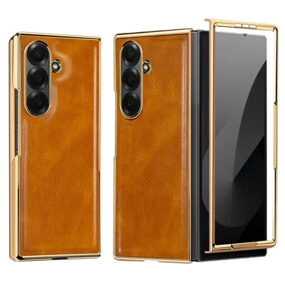 Voor Samsung Galaxy Z Fold8 Ultra Case Crazy Horse Texture PU Leather + PC Anti-Slip Telefoonhoesje met Ingebouwde Screen Protector - Bruin