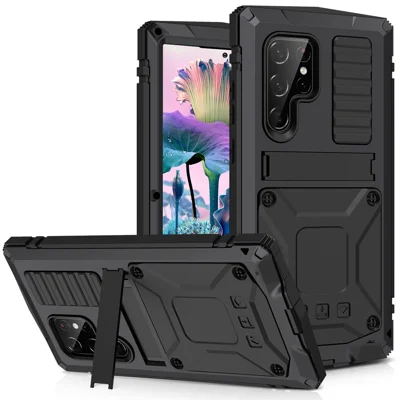 R-JUST Pour Samsung Galaxy S23 Ultra Étui Imperméable Antichoc avec Béquille et Verre Trempé - Noir