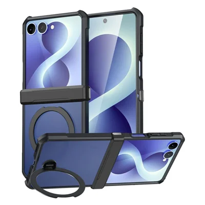 XUNDD voor Samsung Galaxy Z Flip8 Hoes Magnetische Draaibare Standaard PC + TPU Vouwende Scharnier Stootvaste Telefoonhoes - Zwart