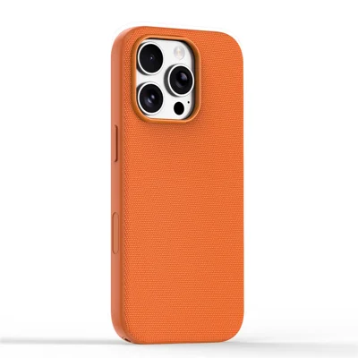 Funda magnética para iPhone 16 Pro con tejido técnico recubierto TPU + PC resistente a caídas - Naranja