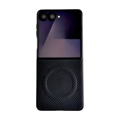 WANLONFENG para Samsung Galaxy Z Flip8 Série TQ Capa Magnética com Textura de Fibra de Carbono Capa para Telemóvel em PC e TPU (Grande Abertura para Lente) - Preto